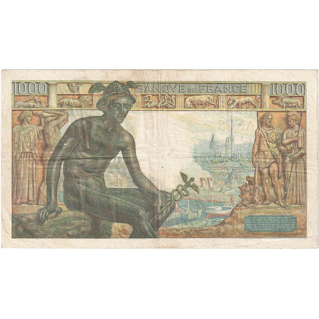 Francja, 1000 Francs, Déesse Déméter, 1942, W.388, VF(30-35), Fayette:40.02