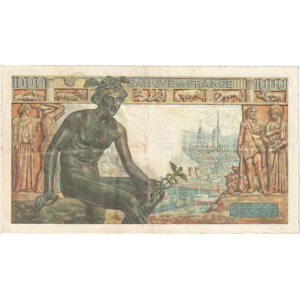 Francja, 1000 Francs, Déesse Déméter, 1942, J.1385, EF(40-45), Fayette:40.07