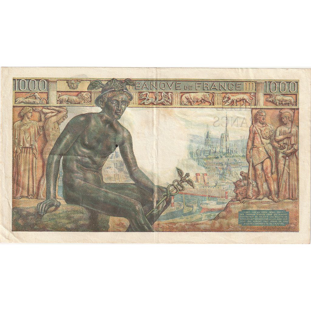 Frankrijk, 1000 Francs, Déesse Déméter, 1943, W.2646, TTB, Fayette:40.15