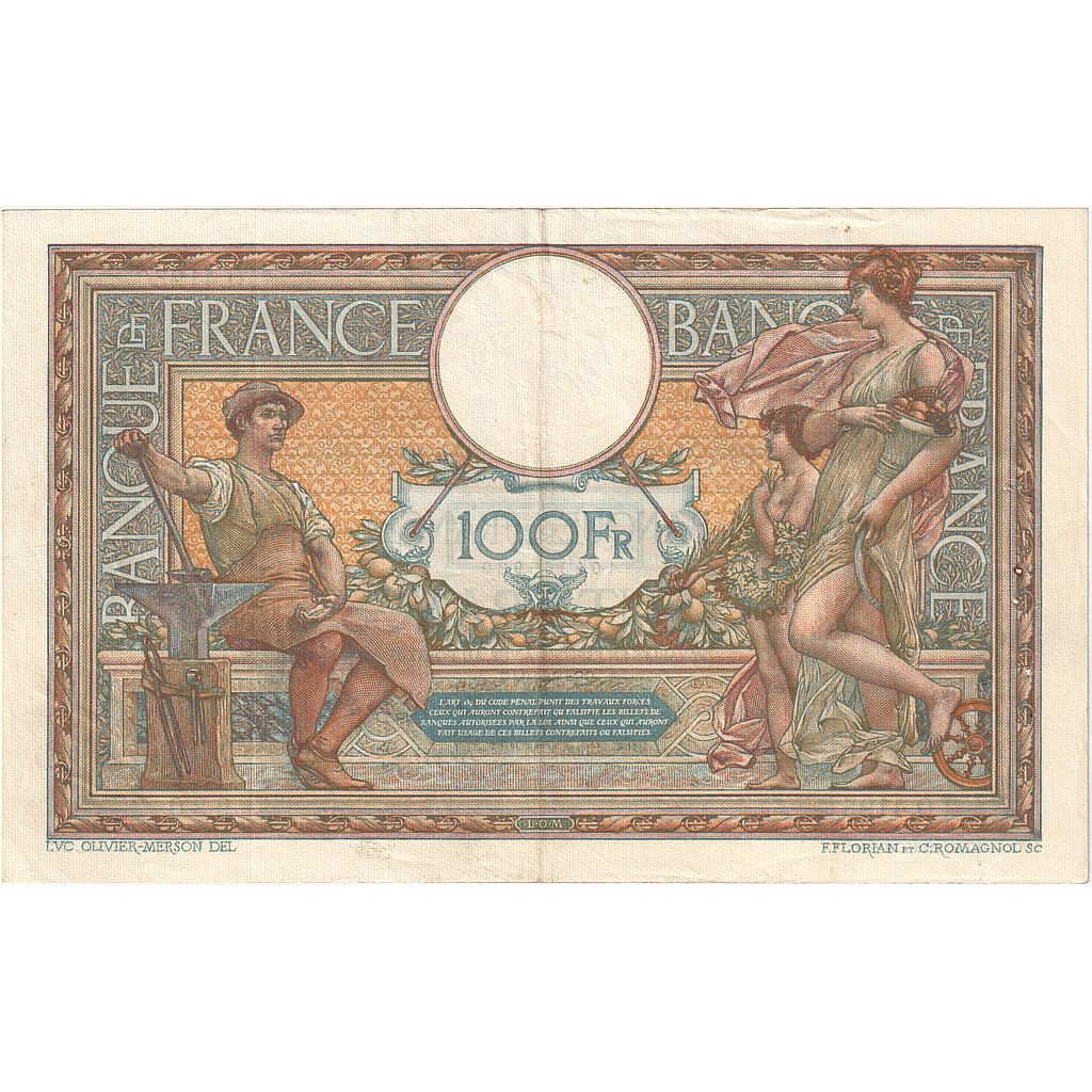 Francia, 100 Francs, Luc Olivier Merson, 1917, Q.4195, BB, Fayette:23.09, KM:71a