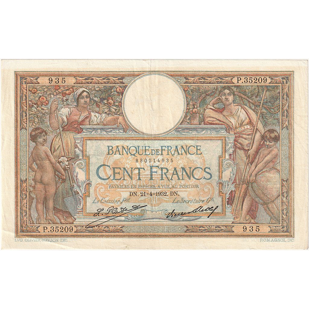 Francia, 100 Francs, Luc Olivier Merson, 1932, P.35209, MBC, Fayette:24.11