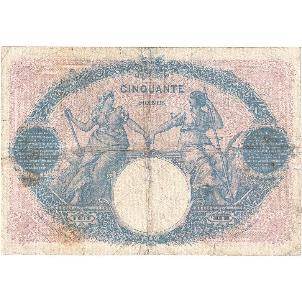 Francja, 50 Francs, Bleu et Rose, 1921, B.9041, VG(8-10), Fayette:14.34, KM:64f