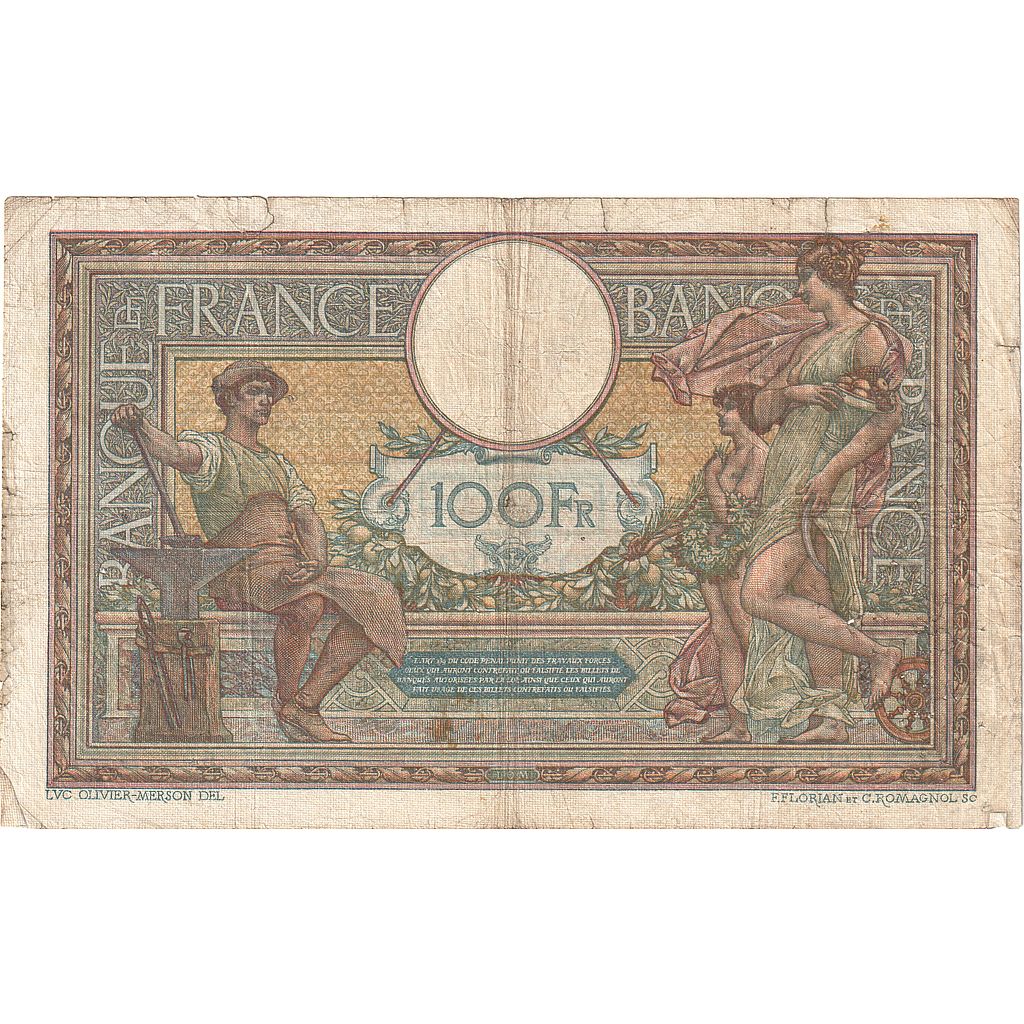 France, 100 Francs, Luc Olivier Merson, 1920, Y.6847, B, Fayette:23.12, KM:71a