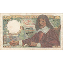 France, 100 Francs, Descartes, 1942, E.4, EF(40-45), Fayette:27.1, KM:101a