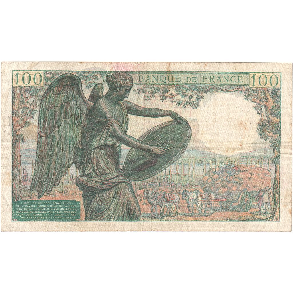 France, 100 Francs, Descartes, 1942, E.4, EF(40-45), Fayette:27.1, KM:101a