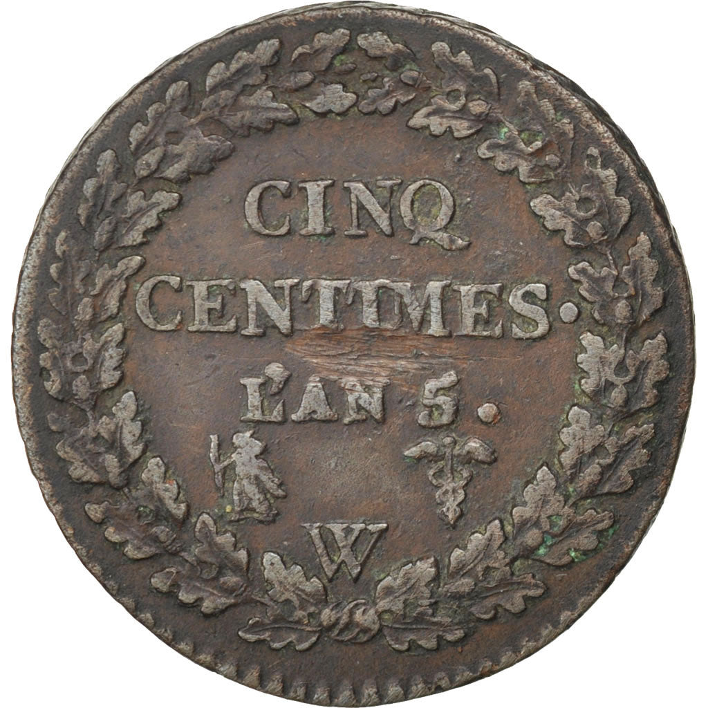 FRANCE, Dupré, 5 Centimes, 1796, Lille, KM #640.11, EF(40-45), Bronze, Gadoury #
