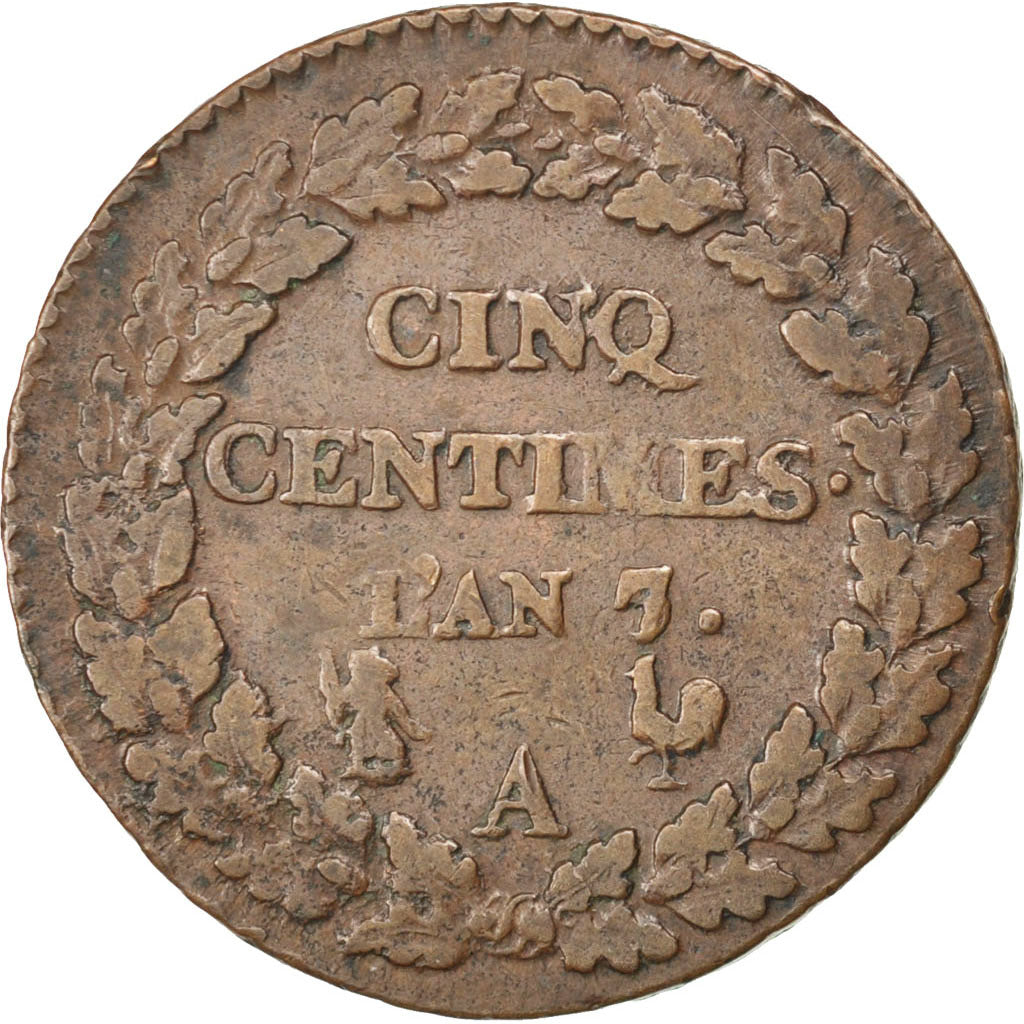 FRANCE, Dupré, 5 Centimes, 1798, Paris, KM #640.1, VF(30-35), Bronze, 28, Gadour