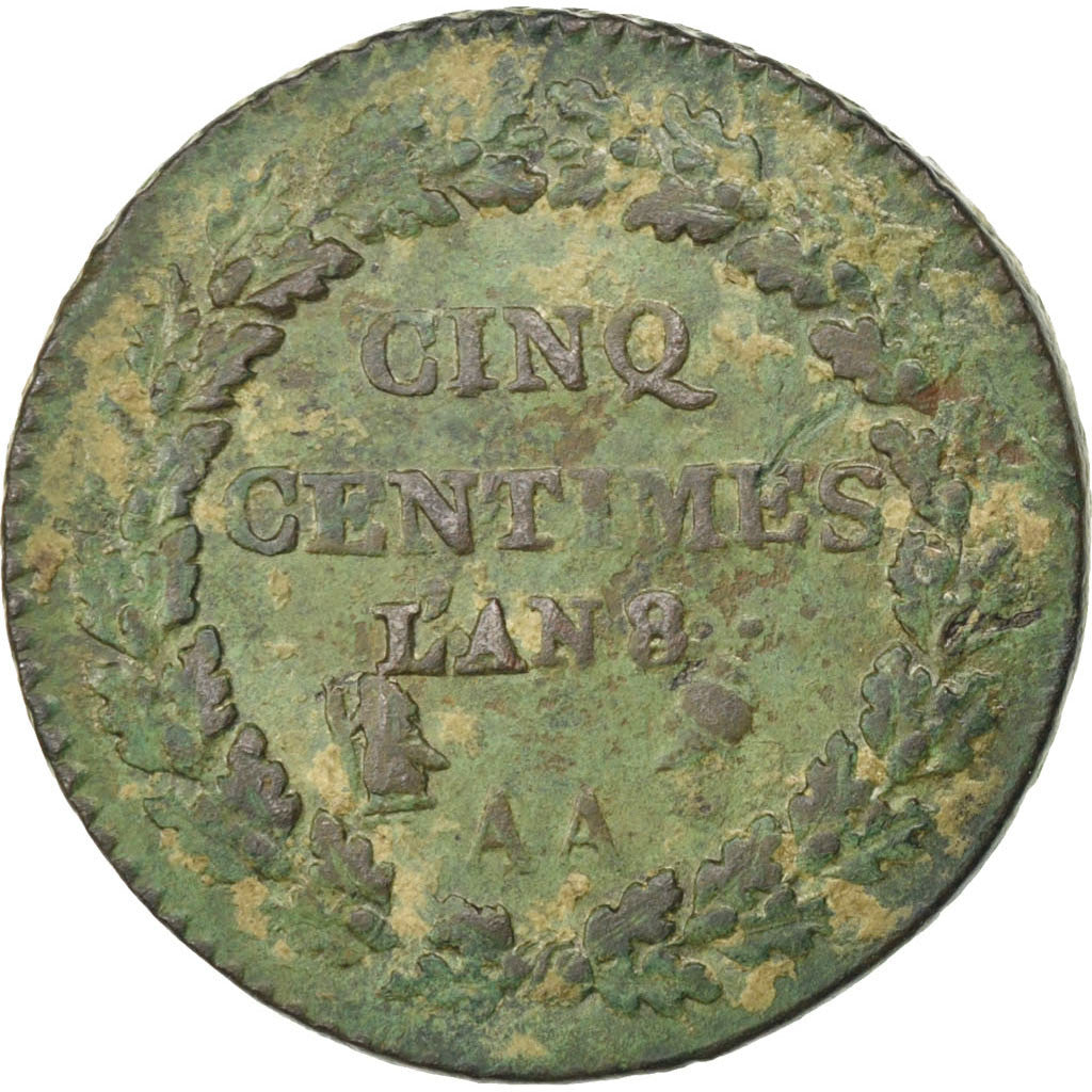 FRANCE, Dupré, 5 Centimes, 1799, Metz, KM #640.2, VF(20-25), Bronze, Gadoury #..