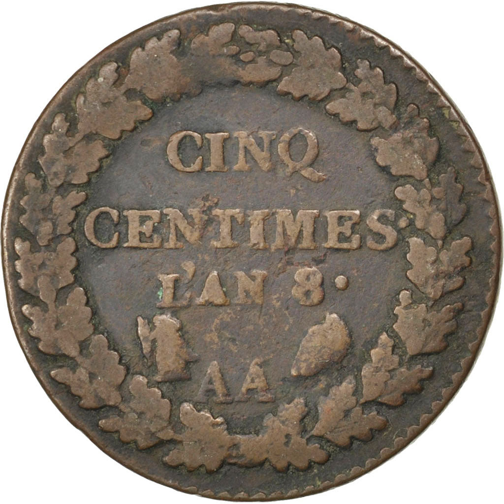 FRANCE, Dupré, 5 Centimes, 1799, Metz, KM #640.2, VF(20-25), Bronze, Gadoury #..