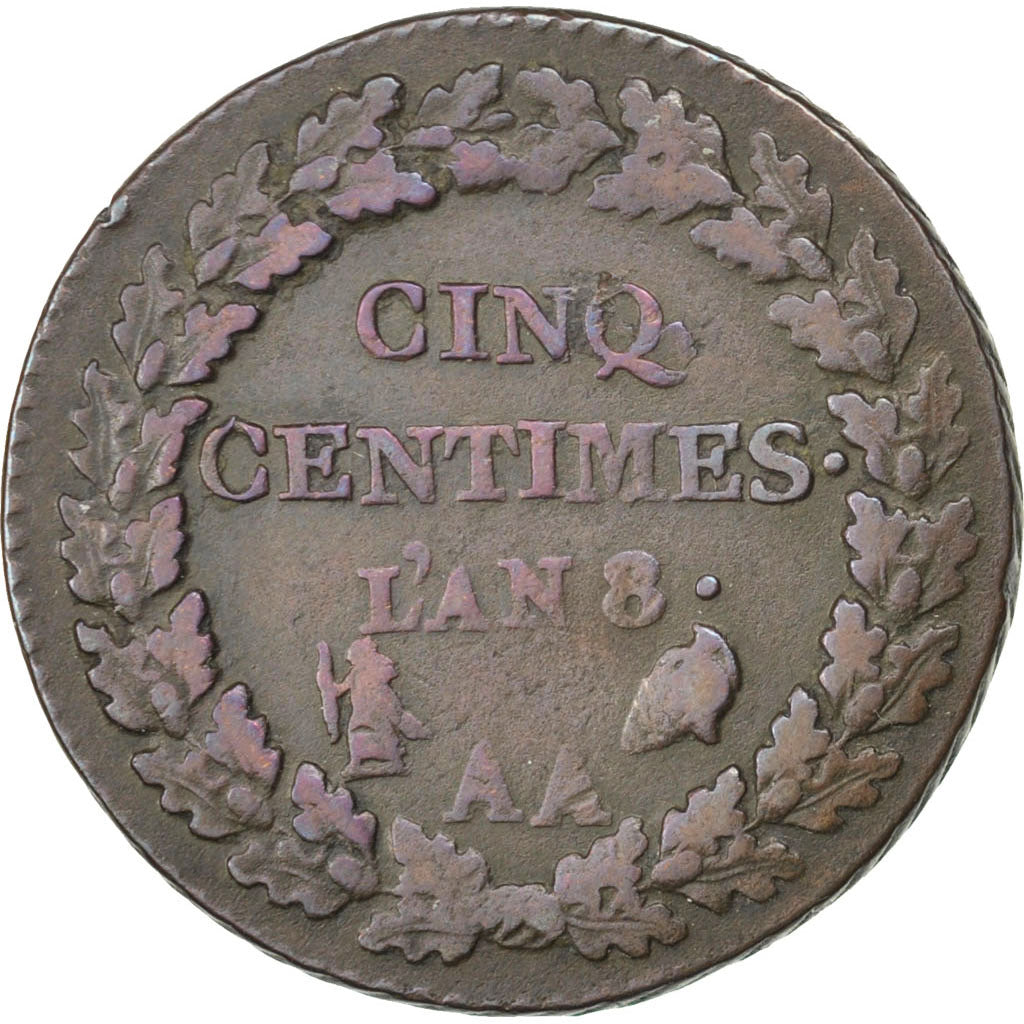 Consulat, 5 Centimes Dupré, L'An 8 AA, Metz, Gadoury 126a