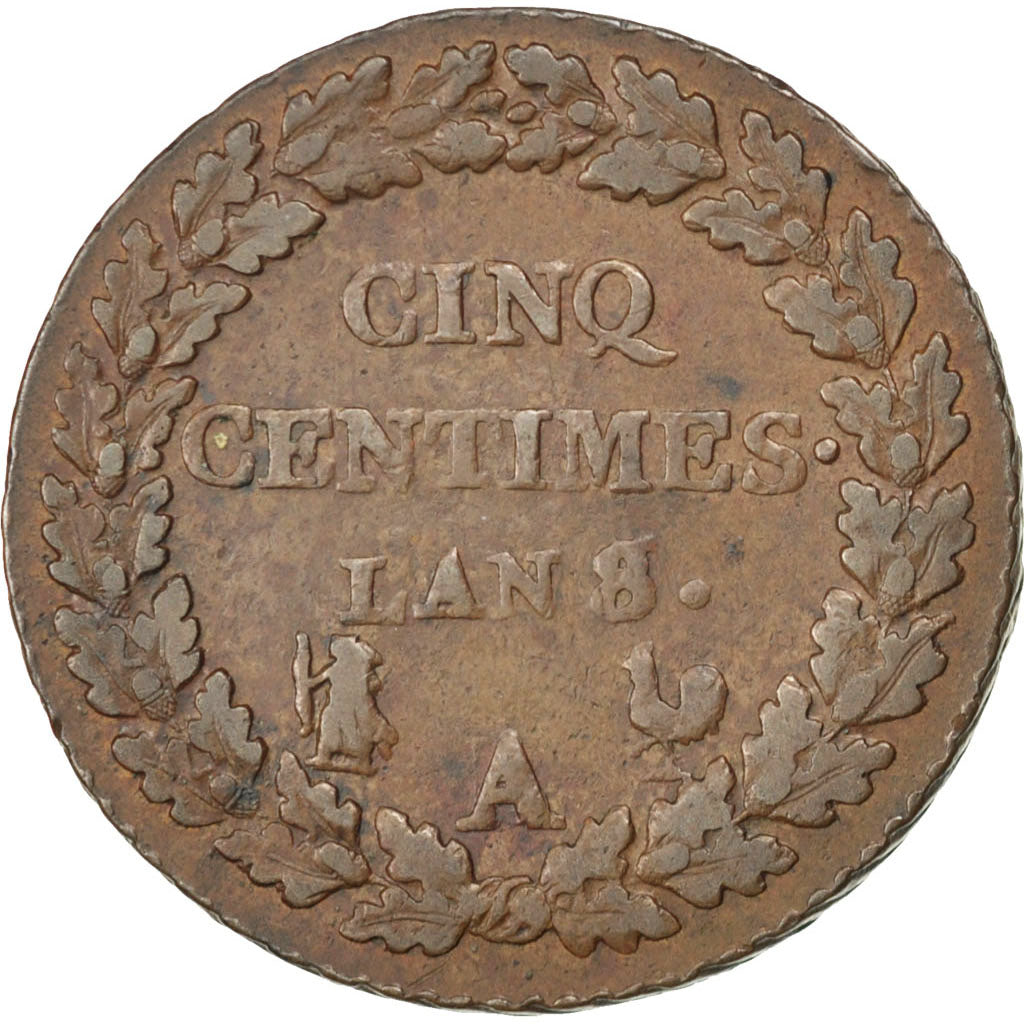 FRANCE, Dupré, 5 Centimes, 1799, Paris, KM #640.1, EF(40-45), Bronze, 28, Gadour
