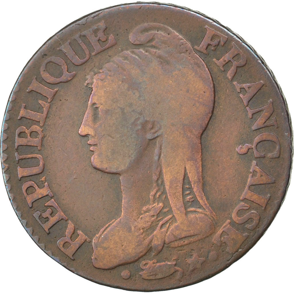 FRANCE, Dupré, 5 Centimes, 1799, Paris, KM #640.1, VF(20-25), Bronze, 28, Gadour