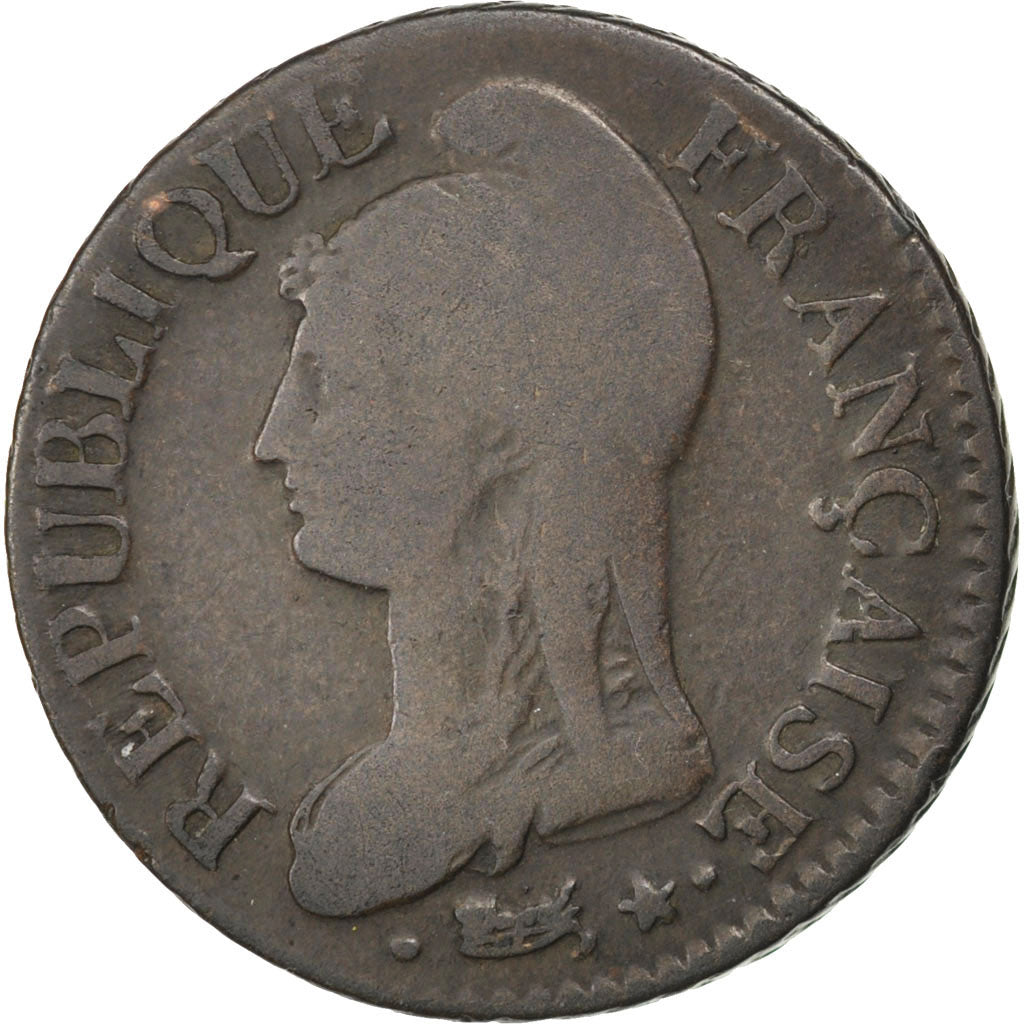 FRANCE, Dupré, 5 Centimes, 1798, Strasbourg, KM #640.4, VF(20-25), Bronze, 28, G