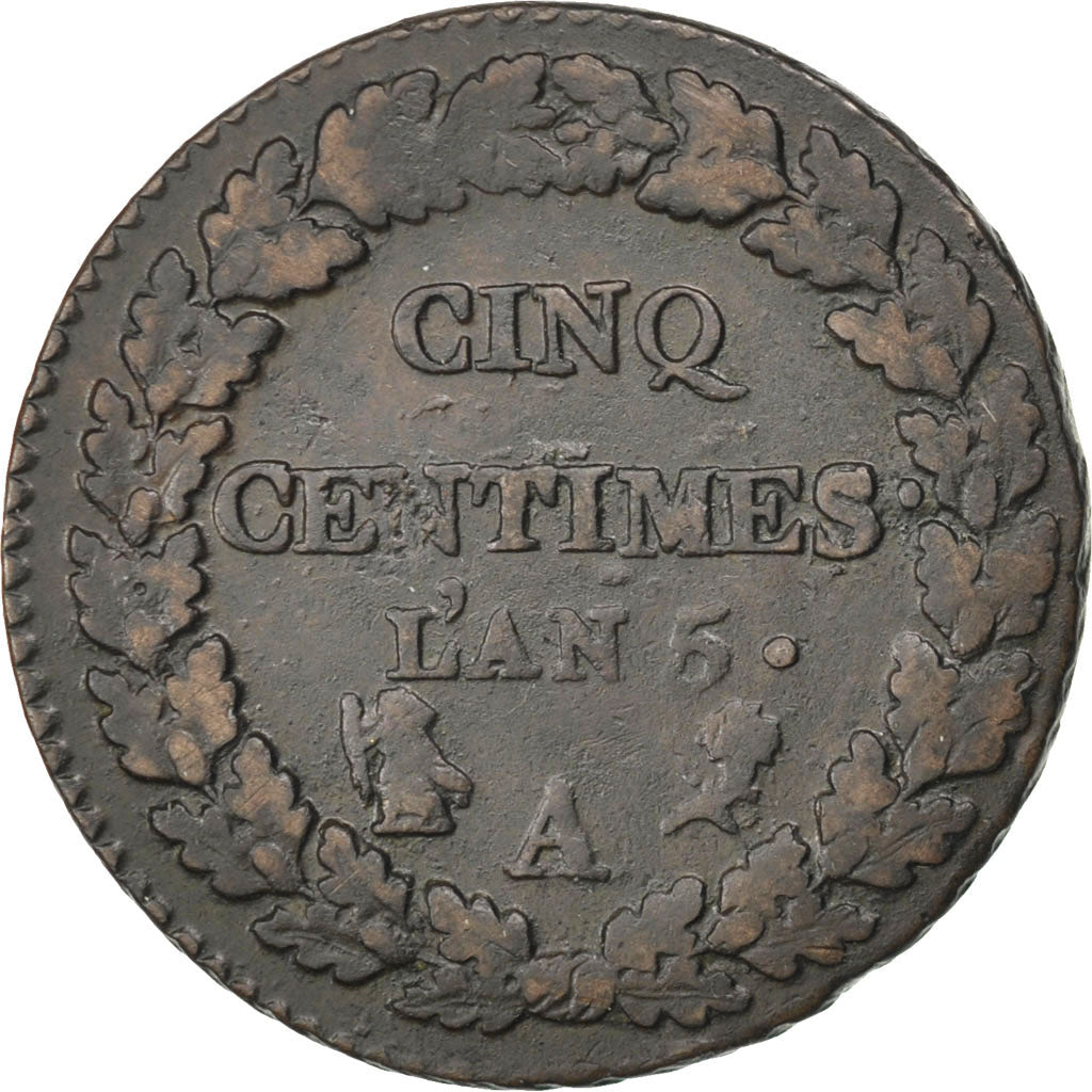 FRANCE, Dupré, 5 Centimes, 1796, Paris, KM #640.1, EF(40-45), Bronze, 28, Gadour