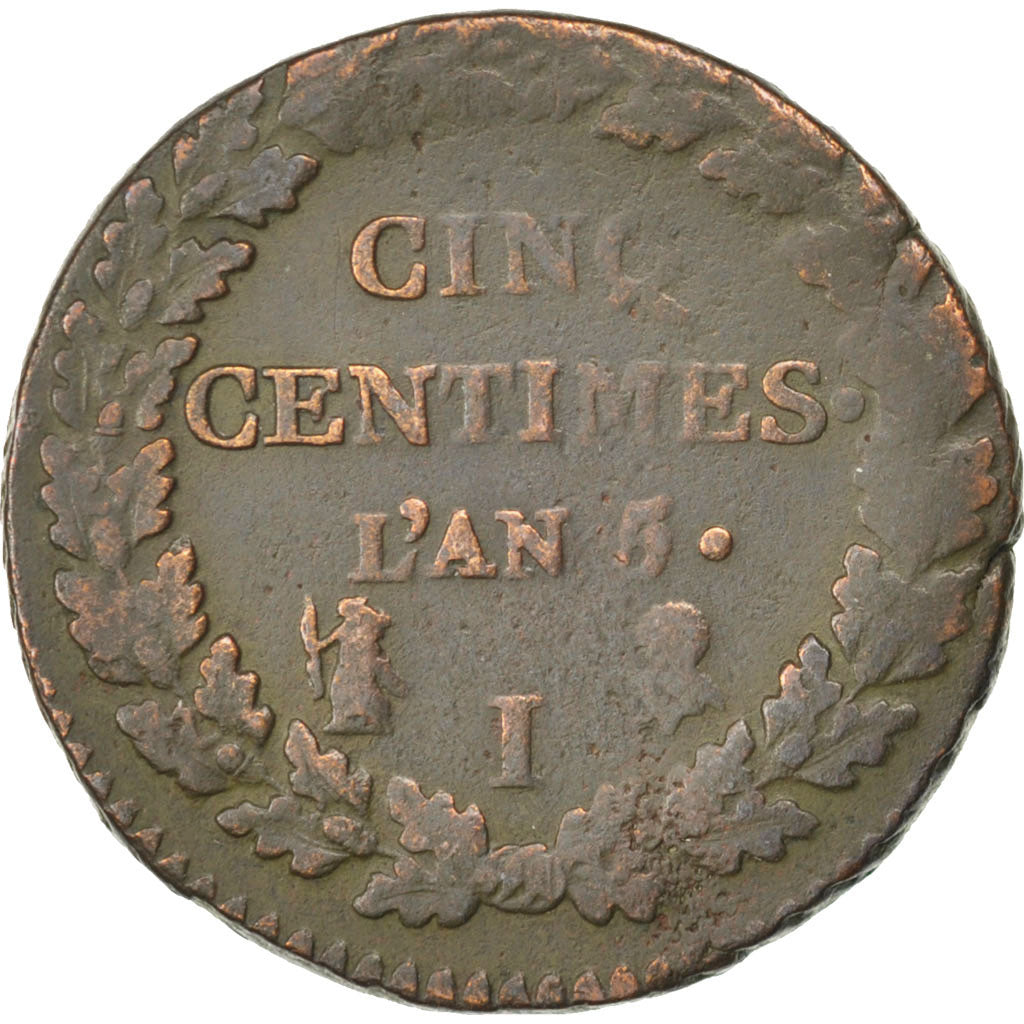 FRANCE, Dupré, 5 Centimes, 1796, Limoges, KM #642.6, VF(30-35), Bronze, Gadoury