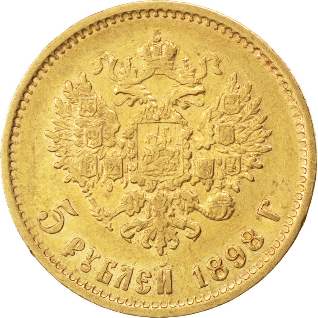 RUSSIA, 5 Roubles, 1898, St. Petersburg, KM #62, AU(50-53), Gold, 4.29