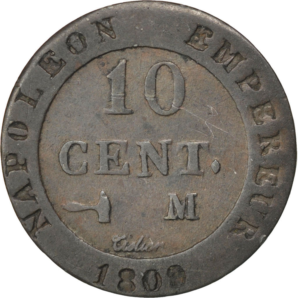 FRANCE, Napoléon I, 10 Centimes, 1809, Toulouse, KM #676.6, VF(20-25), Billon, G