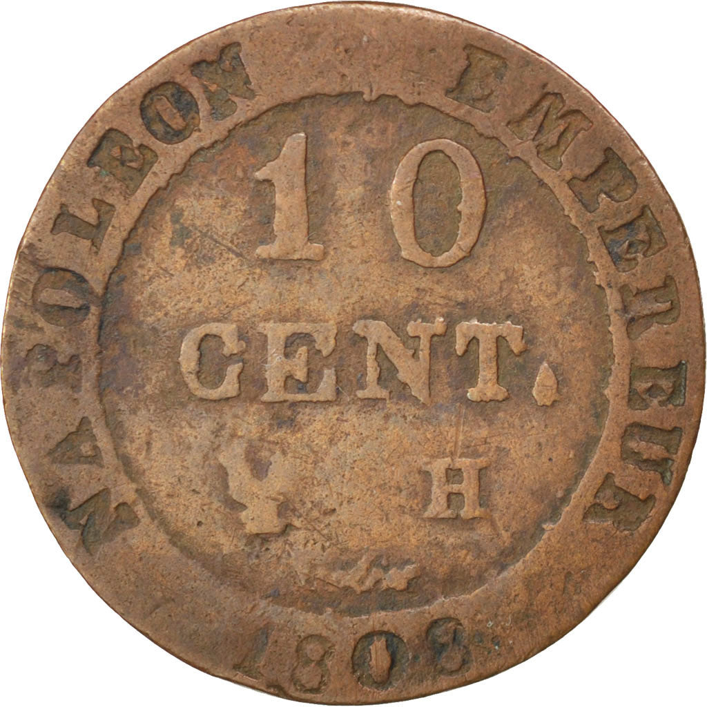 Francia, Napoléon I, 10 Centimes, 1808, La Rochelle, MB+, Biglione, KM:676.4...