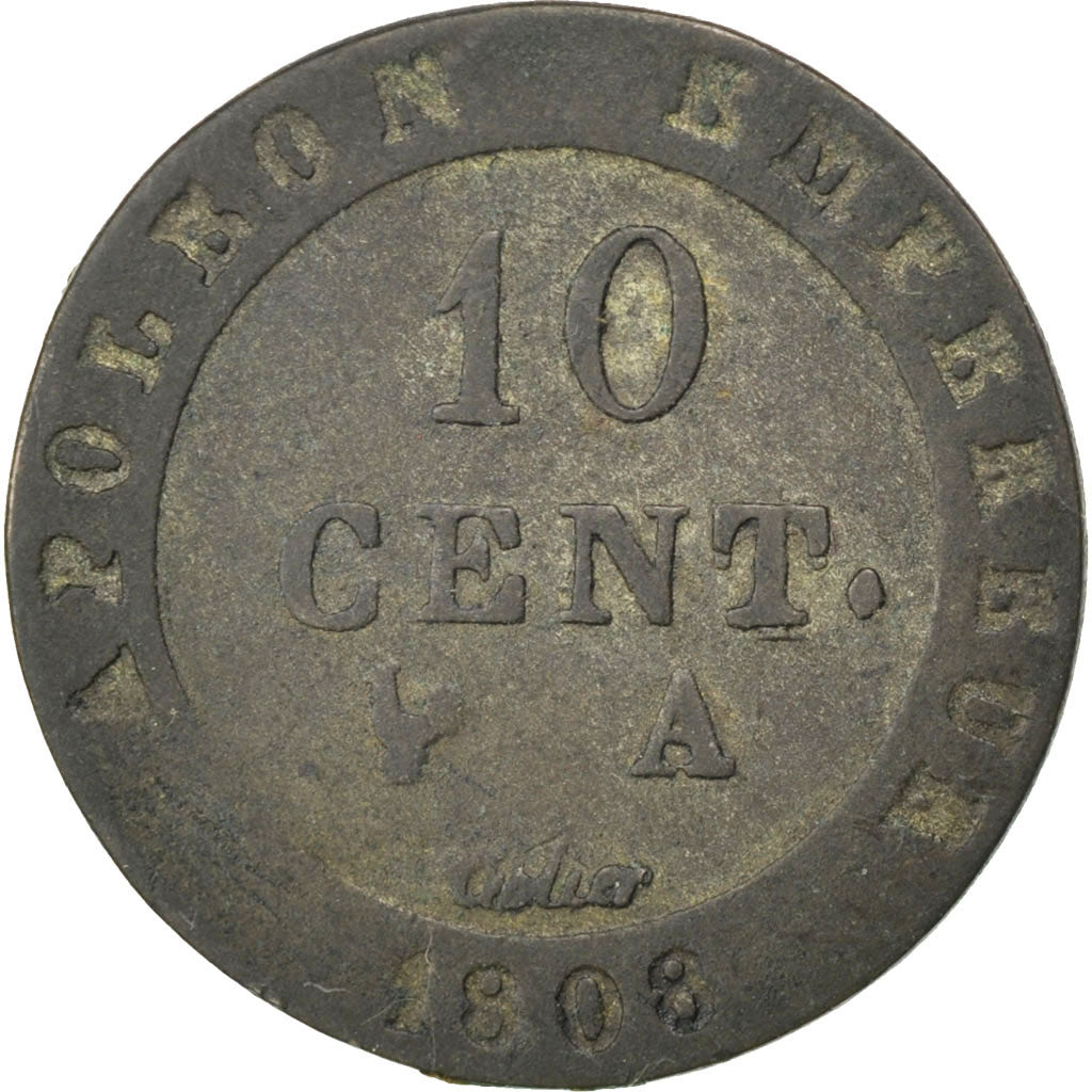 FRANCE, Napoléon I, 10 Centimes, 1808, Paris, KM #676.1, VF(20-25), Billon, G...