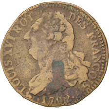 Monnaie, France, Louis XV, Double sol (2 sous) en billon, 2 Sols, 1792, Paris