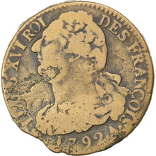 Francia, 2 sols françois, 2 Sols, 1792, Paris, MB, Bronzo, KM:603.1, Gadoury:25