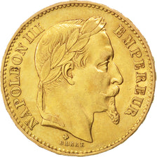 FRANCE, Napoléon III, 20 Francs, 1869, Strasbourg, KM #801.2, AU(50-53), Gold, G