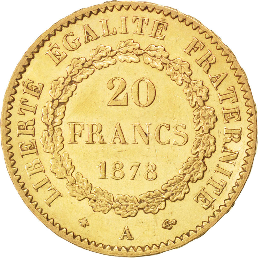 Francia, Génie, 20 Francs, 1878, Paris, BB+, Oro, KM:825, Gadoury:1063