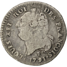 Francia, 15 sols françois, 15 Sols, 1/8 ECU, 1791, Limoges, MB, Argento, KM:...
