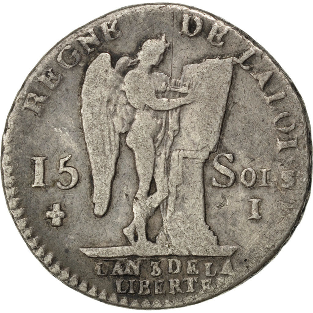 Francia, 15 sols françois, 15 Sols, 1/8 ECU, 1791, Limoges, MB, Argento, KM:...