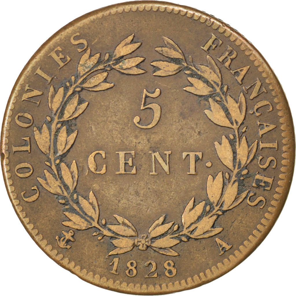 Coin, FRENCH COLONIES, Charles X, 5 Centimes, 1828, Paris, EF(40-45), Bronze