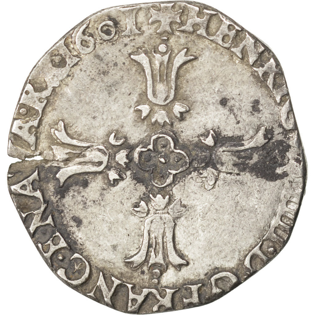 Henri IV, Quart d'écu, croix feuillue de face, 1601 L, Bayonne, Sombart 4686