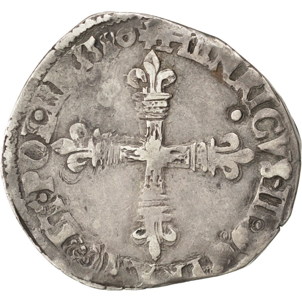FRANCE, 1/8 Ecu, 1580, Nantes, VF(30-35), Silver, Sombart #4664, 4.86
