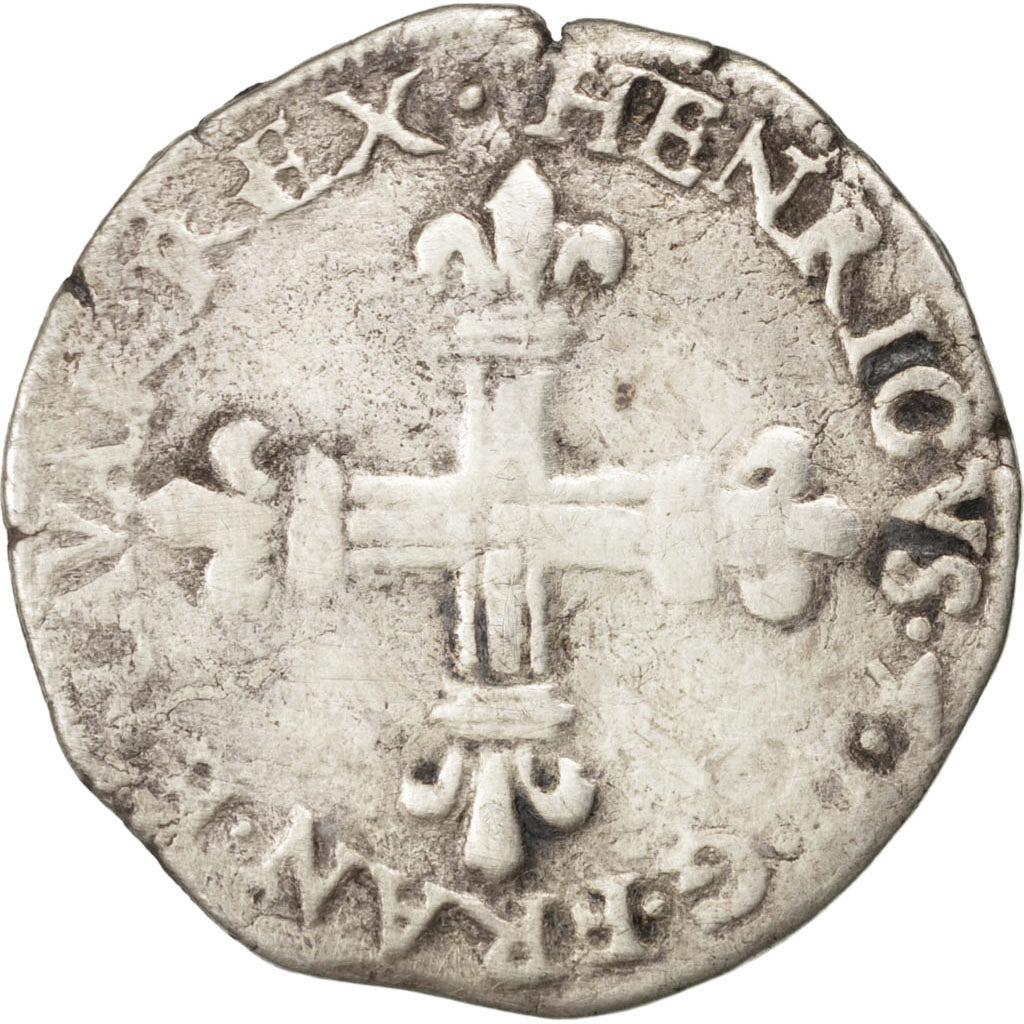 FRANCE, Quart Ecu, 1591, Saint-Palais, VF(20-25), Silver, Sombart #4710, 8.90