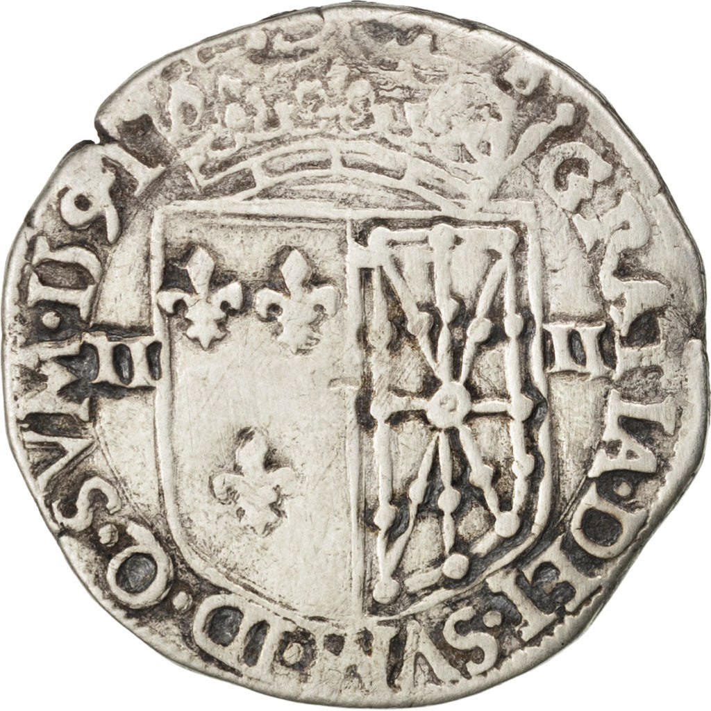 FRANCE, Quart Ecu, 1591, Saint-Palais, VF(20-25), Silver, Sombart #4710, 8.90