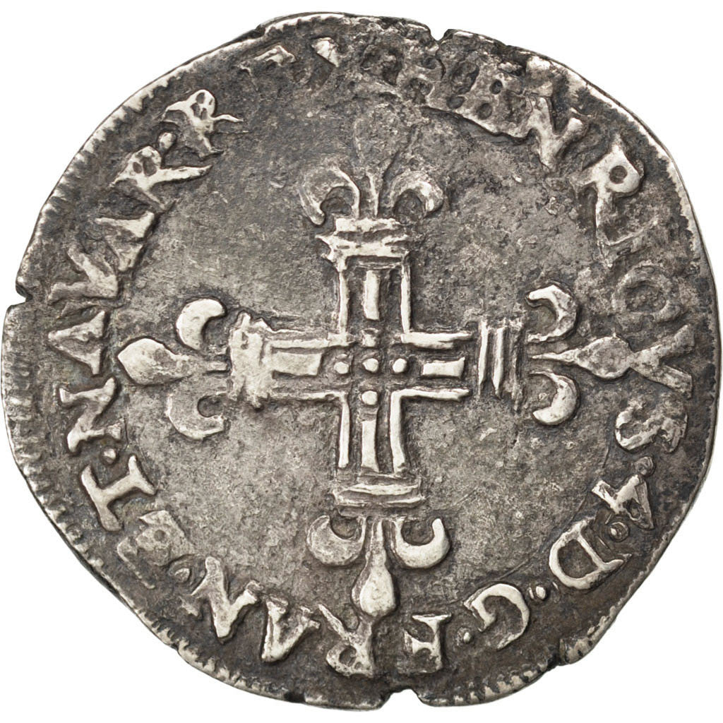 FRANCE, Quart Ecu, 1594, Saint-Palais, EF(40-45), Silver, Sombart #4710, 9.26