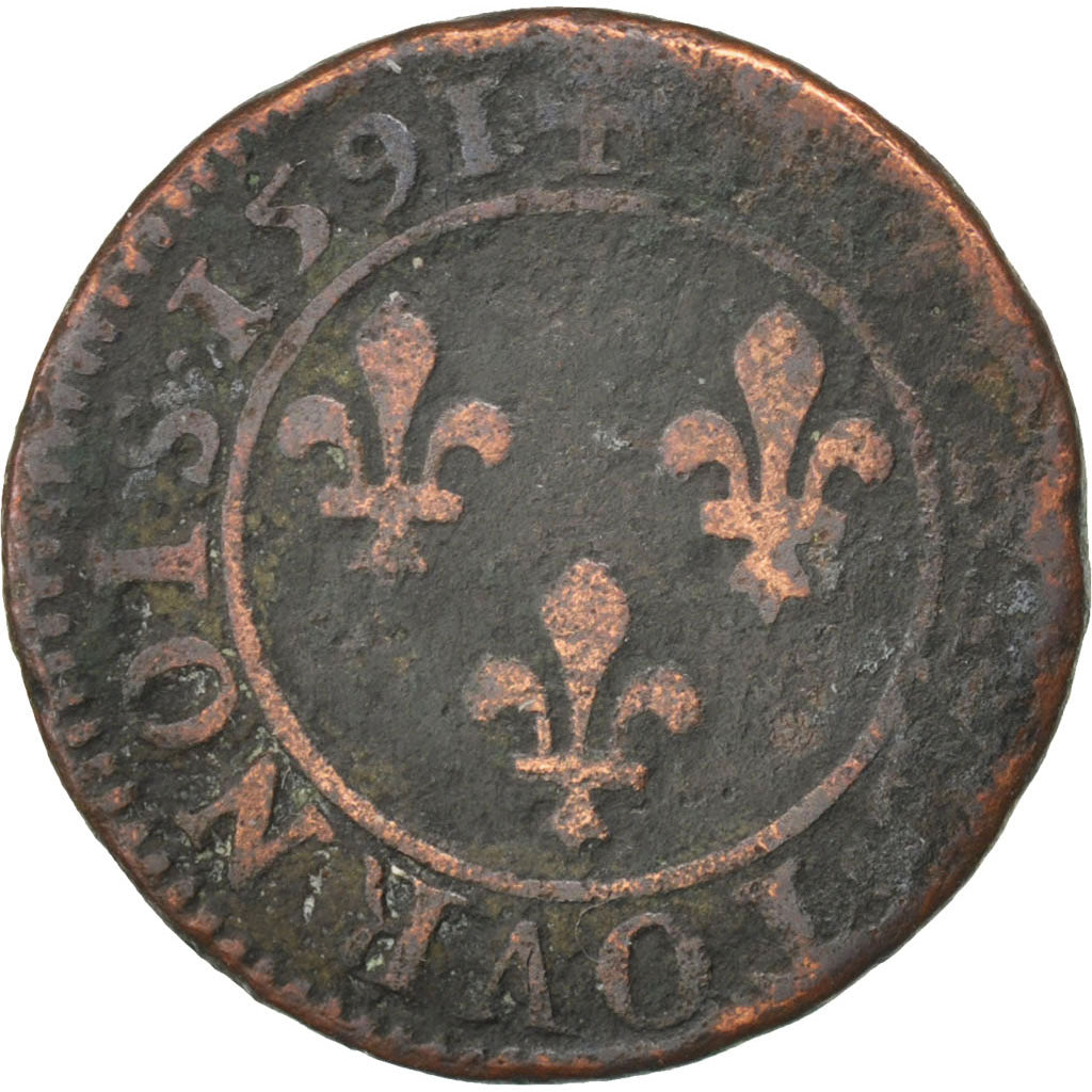 FRANCE, Double Tournois, 1591, Châlons-Sur-Marne, VF(20-25), Copper, CGKL #166,