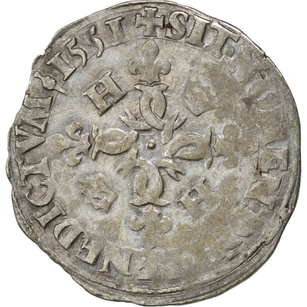 Munten, Frankrijk, Douzain, 1551, Saint Lô, ZF, Billon, Sombart:4380
