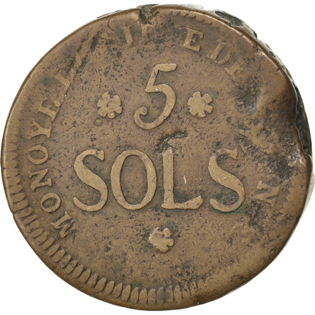 Coin, German States, MAINZ, Friedrich Karl Josef, 5 Sols, 1793, VF(20-25)