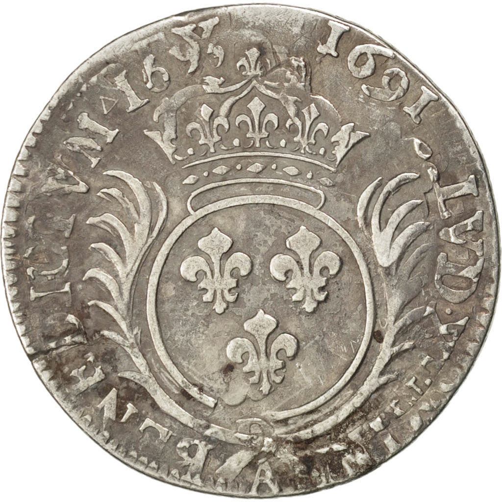 Coin, France, Louis XIV, 1/4 Écu aux palmes, 1/4 Ecu, 1693, Paris, VF(20-25)