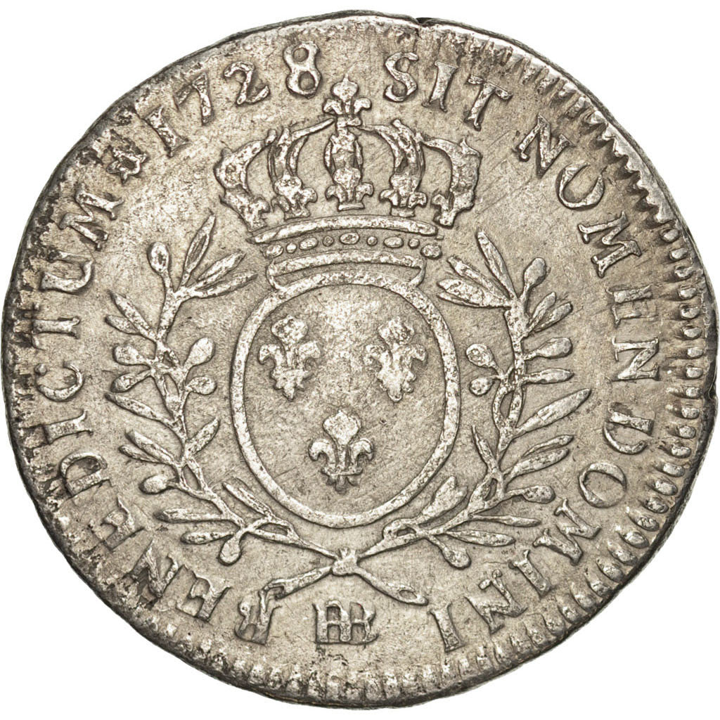 FRANCE, 1/2 Écu aux branches d'olivier, 1/2 ECU, 44 Sols, 1728, Strasbourg, KM .
