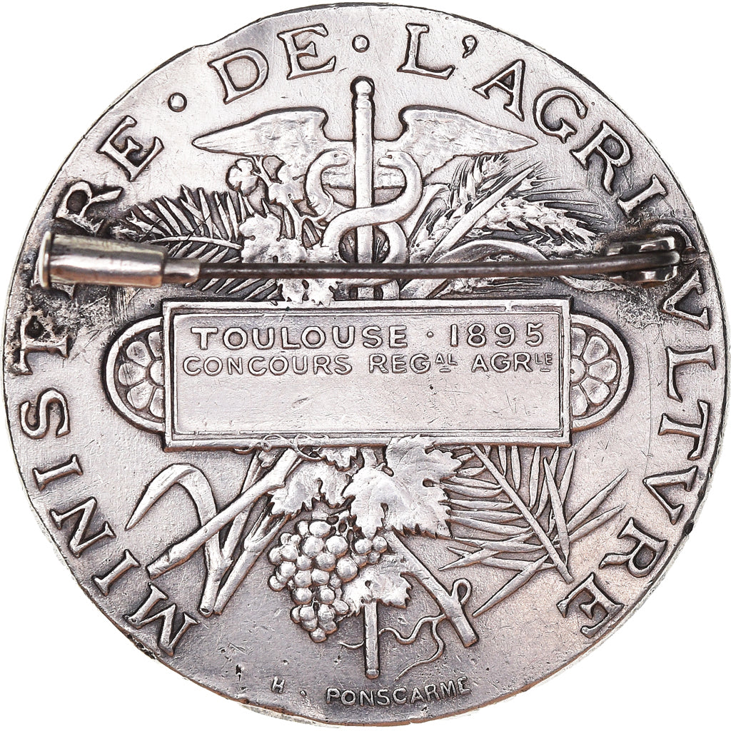 Francia, medalla, Concours Agricole de Toulouse, 1895, Ponscarme, Broche, MBC+