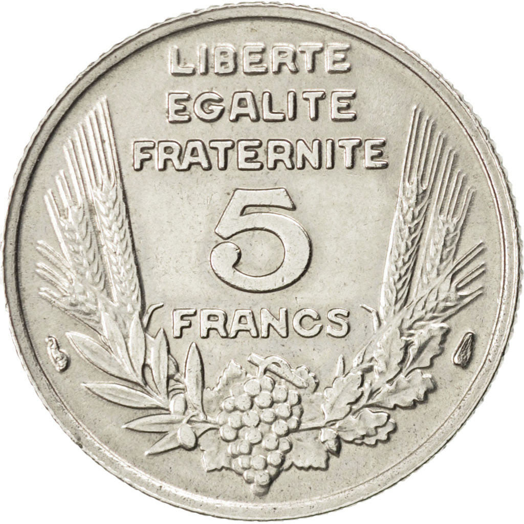 FRANCE, Bazor, 5 Francs, 1933, Paris, KM #887, AU(55-58), Nickel, 23.7, Gadoury.