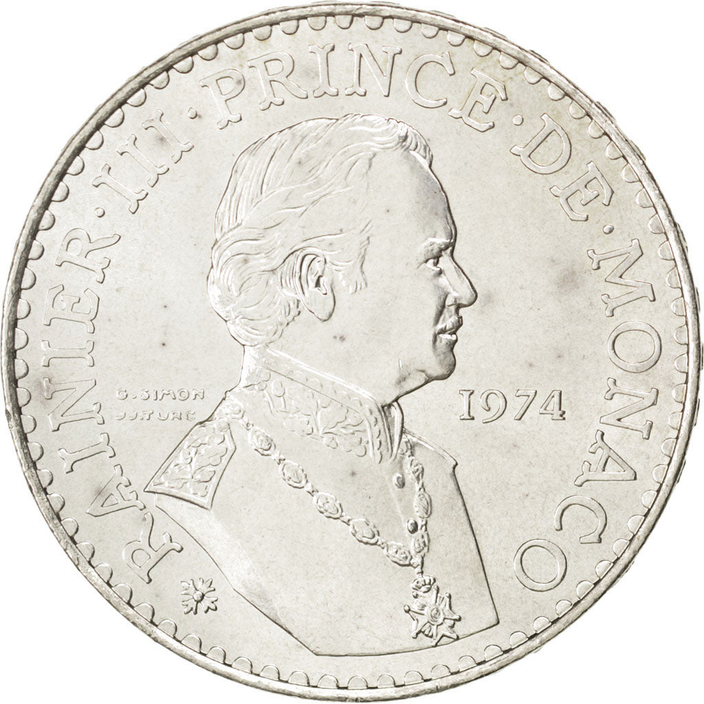 MONACO, 50 Francs, 1974, KM #152.1, MS(63), Silver, 41, Gadoury #162, 30.13