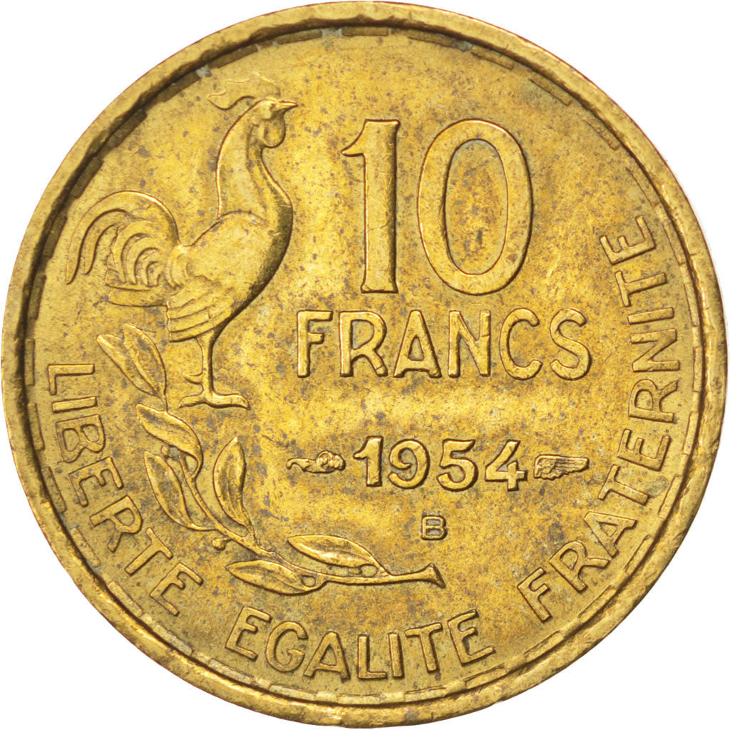 Munten, Frankrijk, Guiraud, 10 Francs, 1954, Beaumont le Roger, ZF+