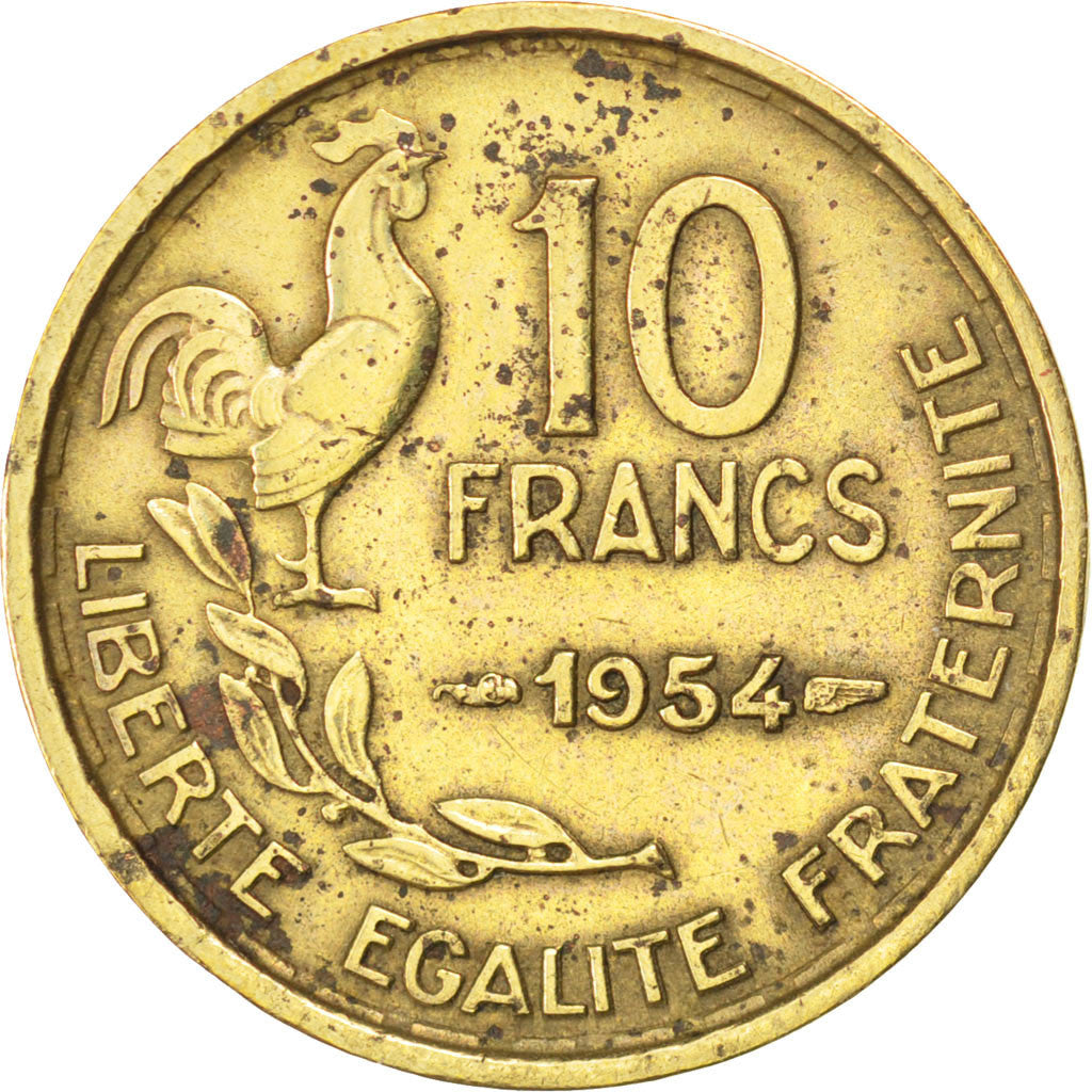 Moneta, Francia, Guiraud, 10 Francs, 1954, MB+, Alluminio-bronzo, KM:915.1