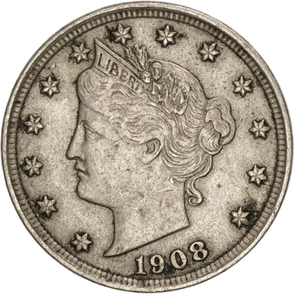 États-Unis, 5 Cents, Liberty Nickel, 1908, Philadelphie, KM 112