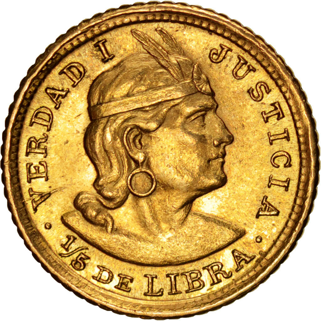 PERU, 1/5 Libra, Pound, 1961, Lima, KM #210, MS(63), Gold, 1.62