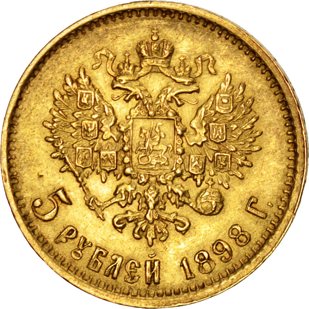 Moneda, Rusia, Nicholas II, 5 Roubles, 1898, St. Petersburg, MBC+, Oro, KM:62