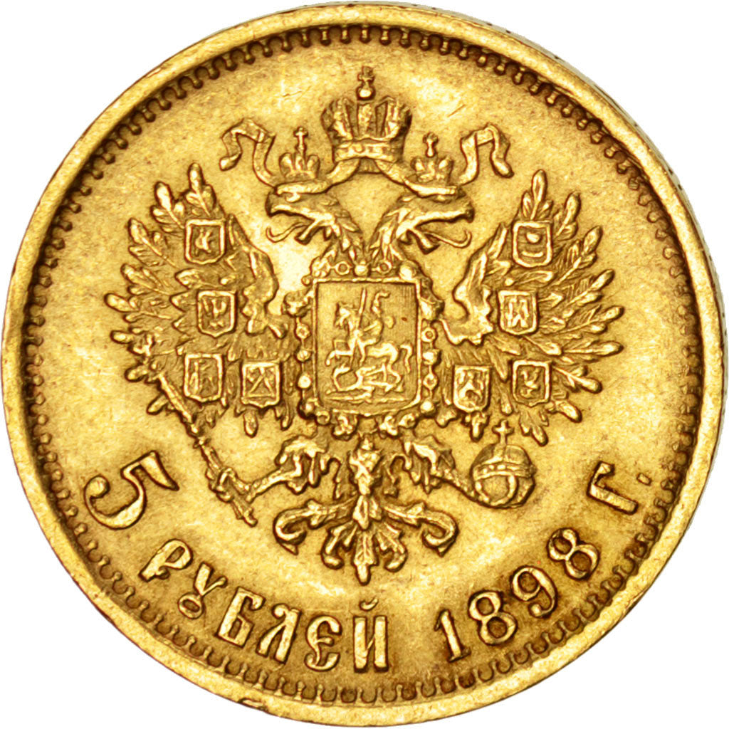 RUSSIA, 5 Roubles, 1898, St. Petersburg, KM #62, EF(40-45), Gold, 4.29
