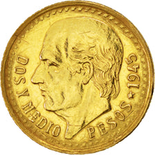 MEXICO, 2-1/2 Pesos, 1945, Mexico City, KM #463, EF(40-45), Gold, 15.5, 2.10
